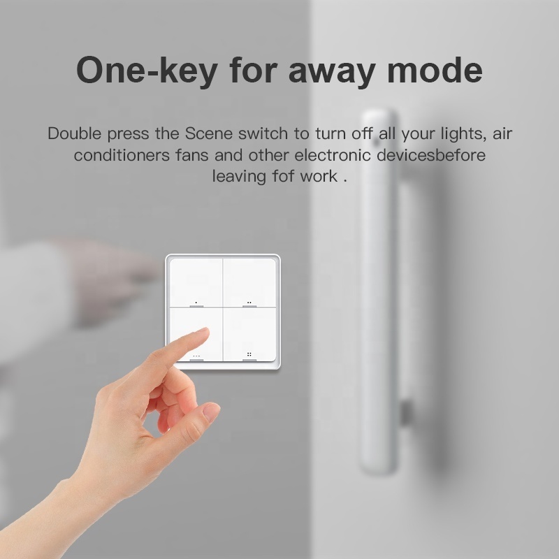 Tuya ZigBee Smart Scene Switch Battery Operated 4 Button 16 Scenario Light Controller Wireless Remote 4 Gang Scene Switch Panel