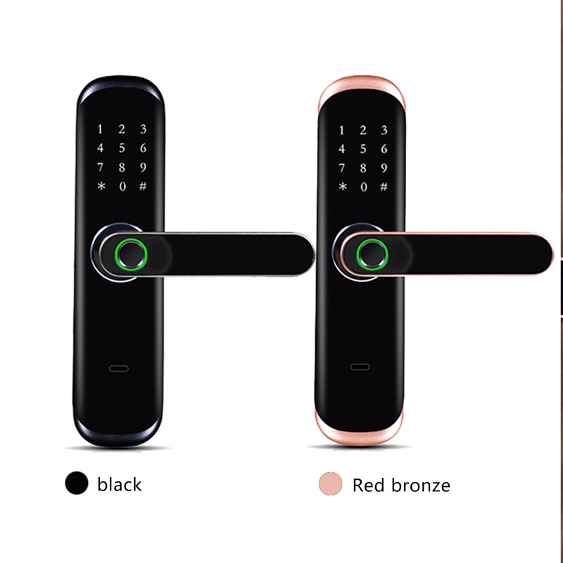 Smart Aluminum Fingerprint Door Locks Handle For Bedroom Remote Control Wooden Door Lock Set