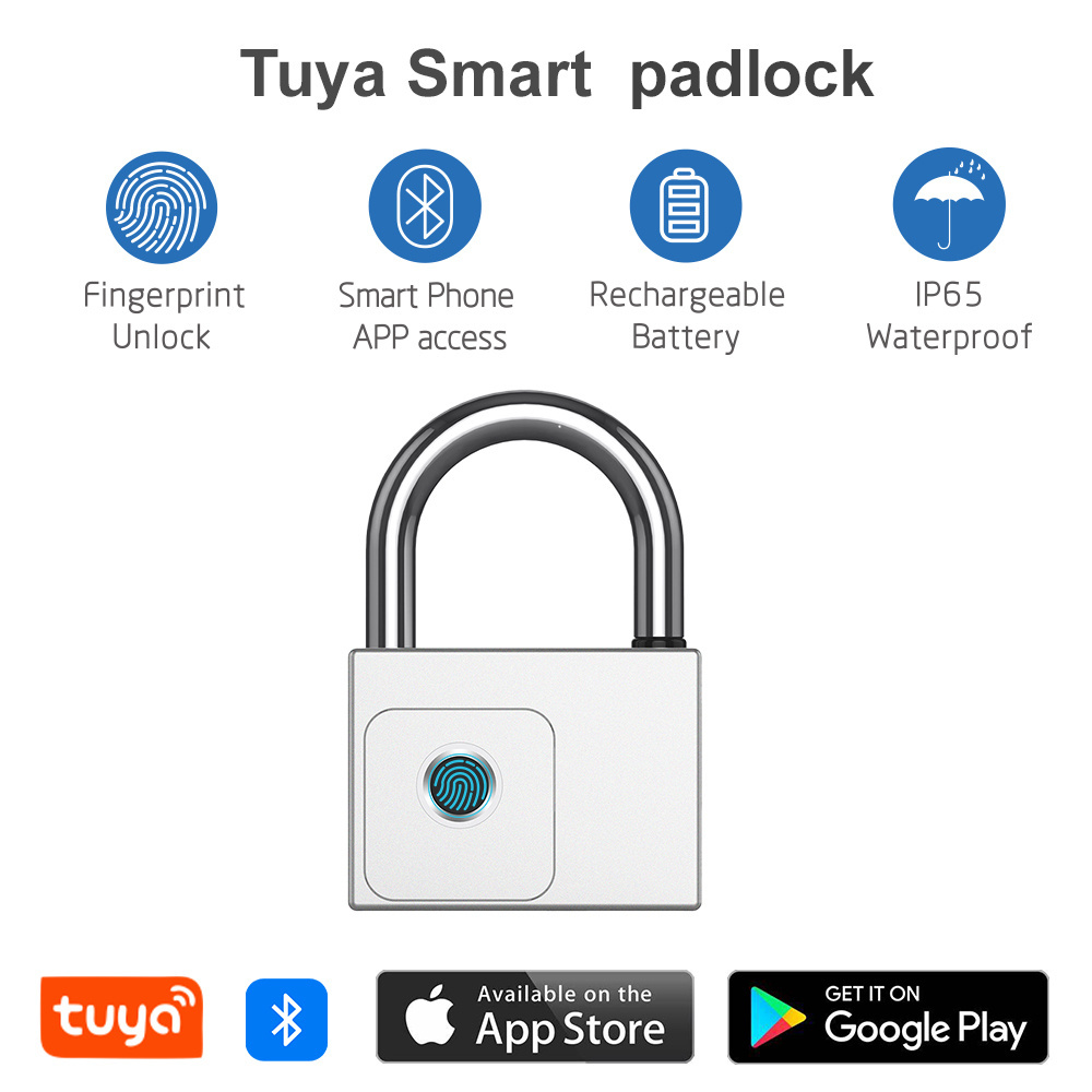 Tuya BlE smart fingerprint padlock IP65 waterproof USB charging key unlock anti-theft bag cabinet door lock