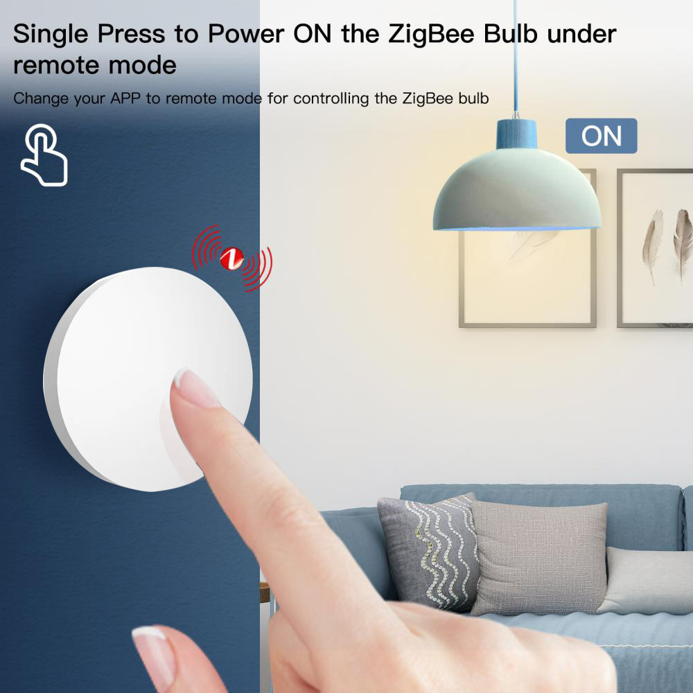 RSH Battery Operated Pastable 1 Button Smart Wireless Switch Zigbee Scene Switch Compatible with Alexa Google Home