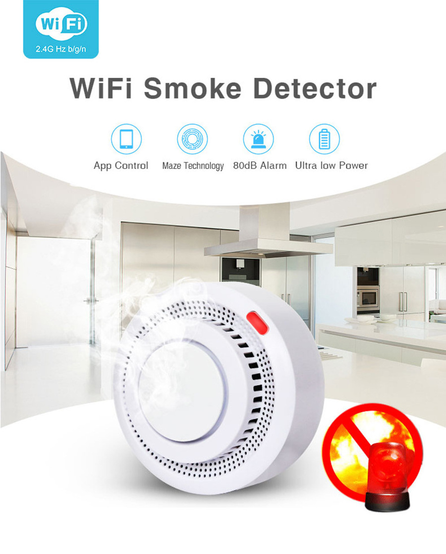 Tuya Smoke Sensor Wi-Fi Smoke Sensor Detector Fire Sensor Detector system for Home Security System