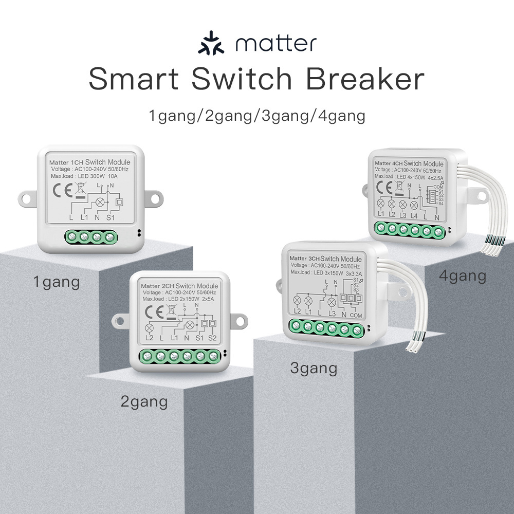 RSH Matter Switch Module Alexa Google Homekit Smartthings Wireless Remote Relay DIY Breaker WiFi Smart Light Switch 1 2 3 4 Gang