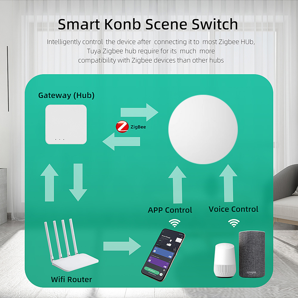 RSH Battery Operated Pastable 1 Button Smart Wireless Switch Zigbee Scene Switch Compatible with Alexa Google Home