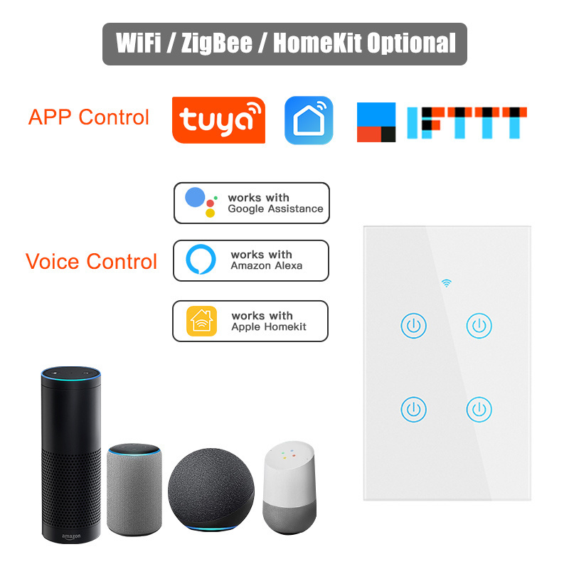 RSH Smart Home EU UK US Tuya WiFi Smart Light Switch Google Alexa Voice Control APP Wireless Remote Electrical Wall Switches