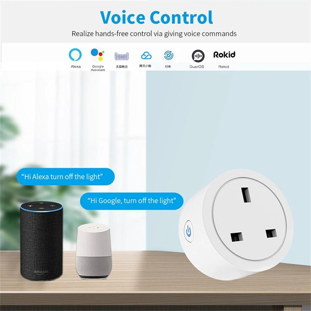 RSH UK Smart Plug Outlet Energy Monitoring Timer APP Voice Control Tuya Alexa Google Home WiFi Smart Power Socket