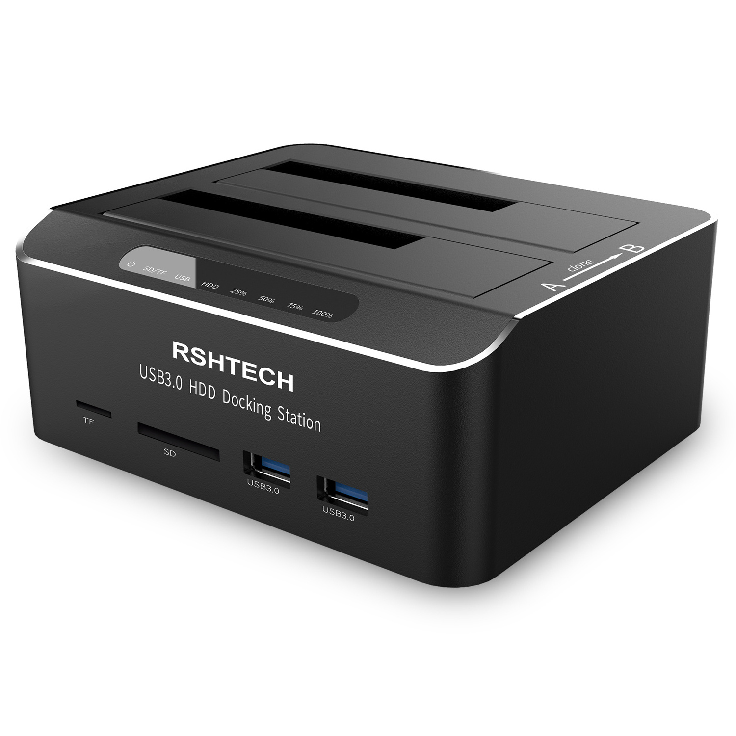 RSHTECH HDD Docking Station with SD/TF Card Reader 20TB USB 3.0  for 2.5'' and 3.5'' SATA SSD/HDD Hard drive case Enclosure