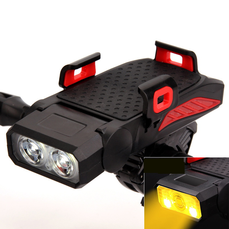 Multi-function Bicycle Light Upgrade 4 in 1 Bike Front Light 3* LED MTB Headlight Phone Holder Bracket Speaker Powerbank Lamp