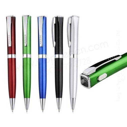 Silver Black Red Blue White Led light Torch Ballpoint Pen