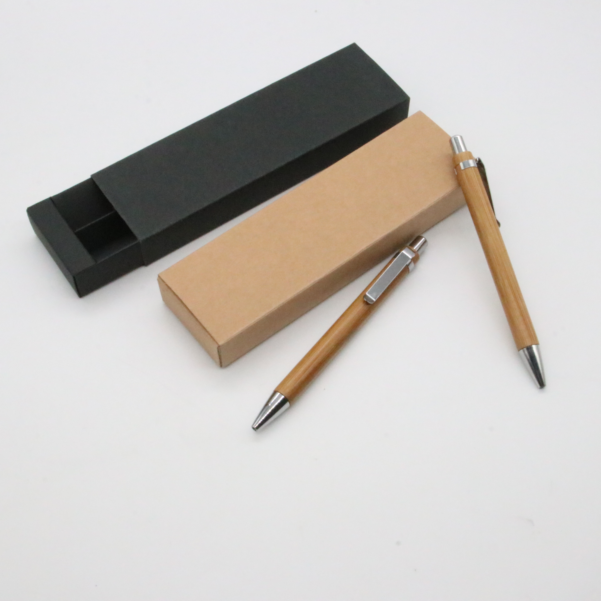 customized promotional gift wood bamboo ballpoint pen sets-2 bamboo pen in one kraft paper box pen sets