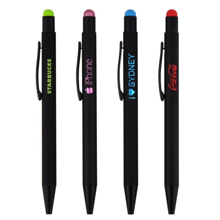 Black Rubber coating mirror finishing Metal Aluminium Stylus Ball Ballpoint Pen with soft feel coating and Stylus