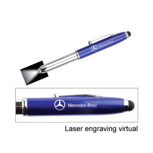 Push Action Led flashlight Torch customized laser engraved logo Aluminium Metal Touch screen Stylus Ball Point Pen