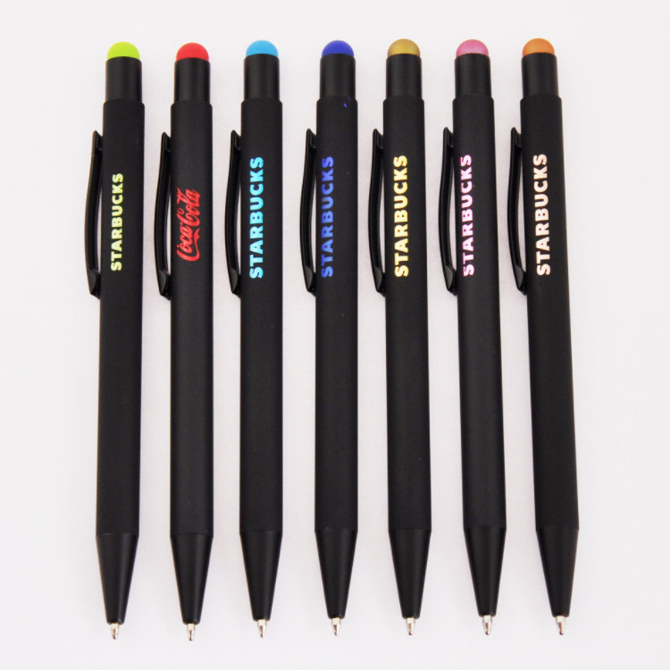 Black Rubber coating mirror finishing Metal Aluminium Stylus Ball Ballpoint Pen with soft feel coating and Stylus