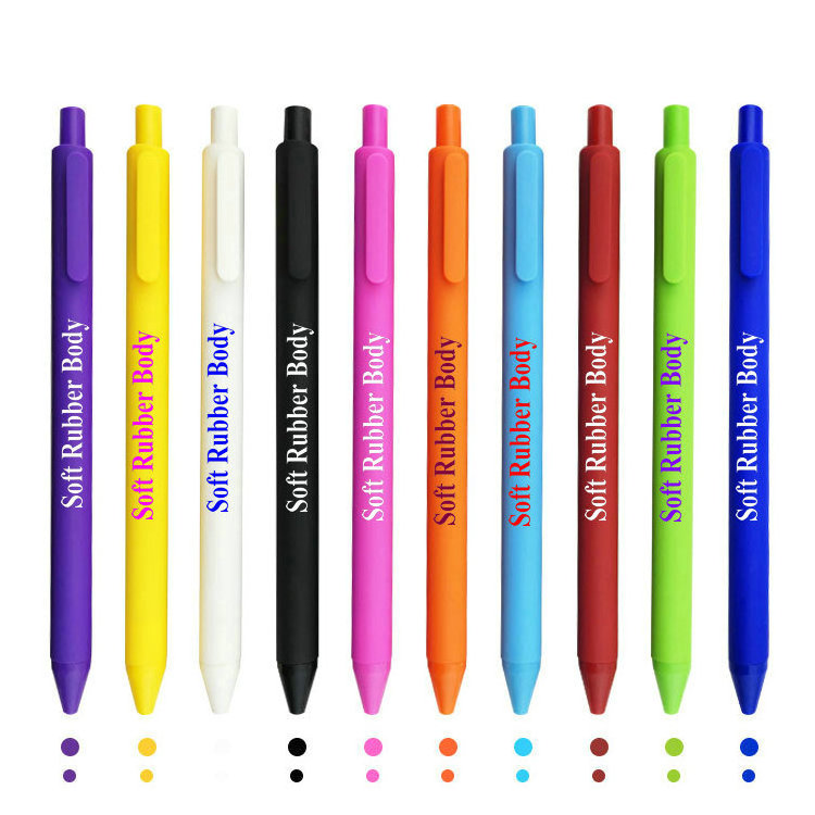 rubberlised coating body custom logo slim retractable ballpoint pens,cheap soft barrel ballpen