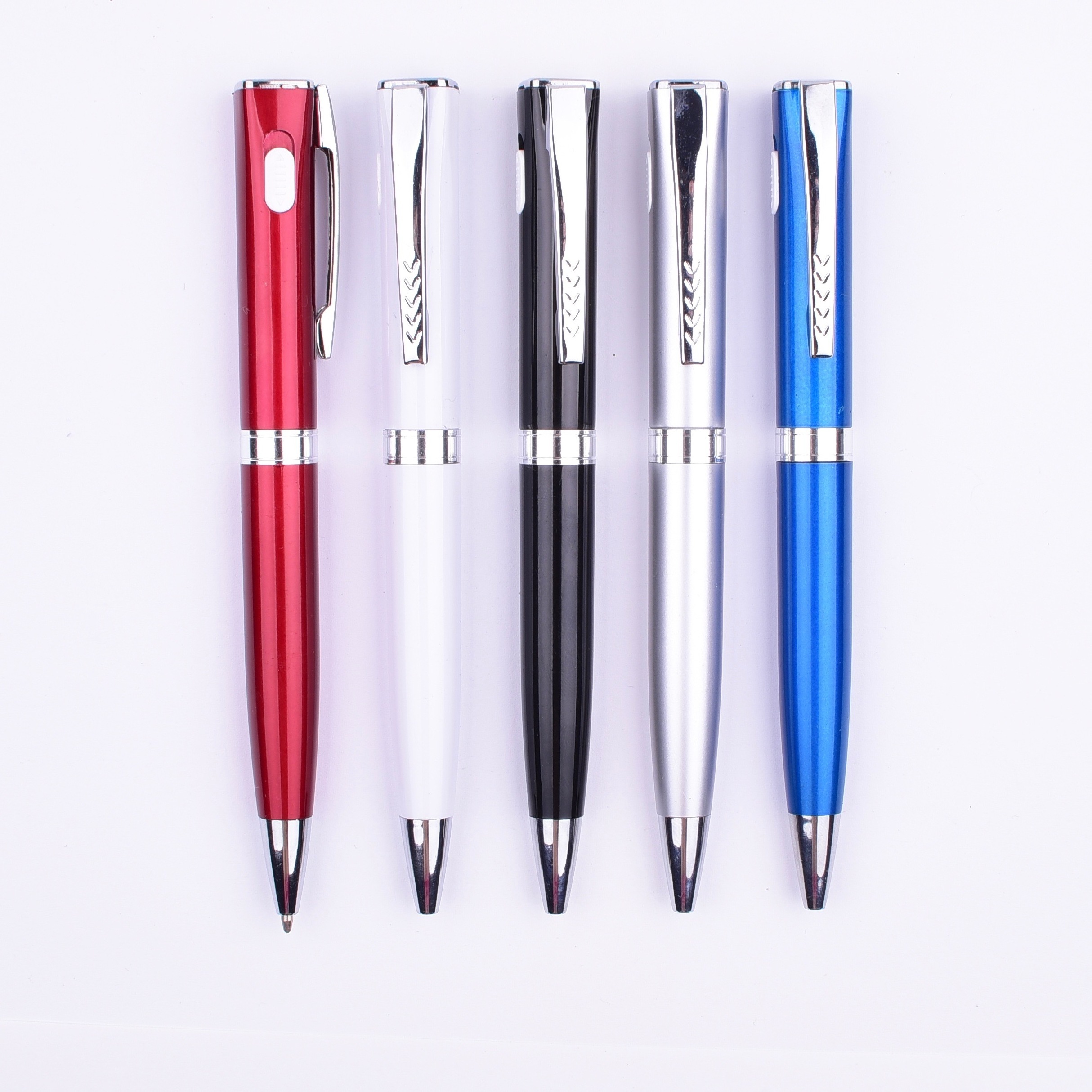 Silver Black Red Blue White Led light Torch Ballpoint Pen