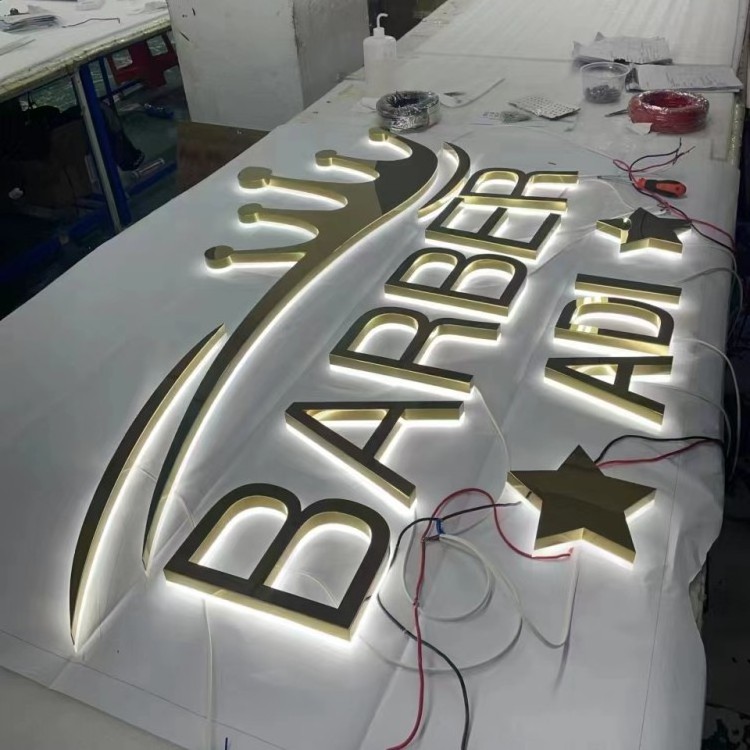 Custom 3D Lobby Backlit Signs Built Up Stainless Brushed Steel House Name Metal Letters For Outside Wall Decor