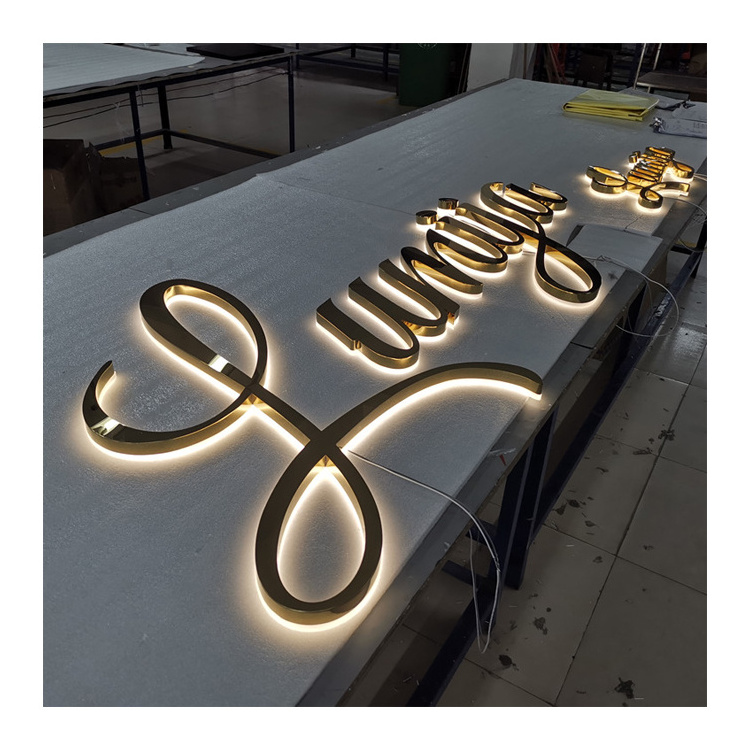 illuminated metal letter custom business sign shop light signage gold reception logo acrylic 3d letter backlit sign enseigne led