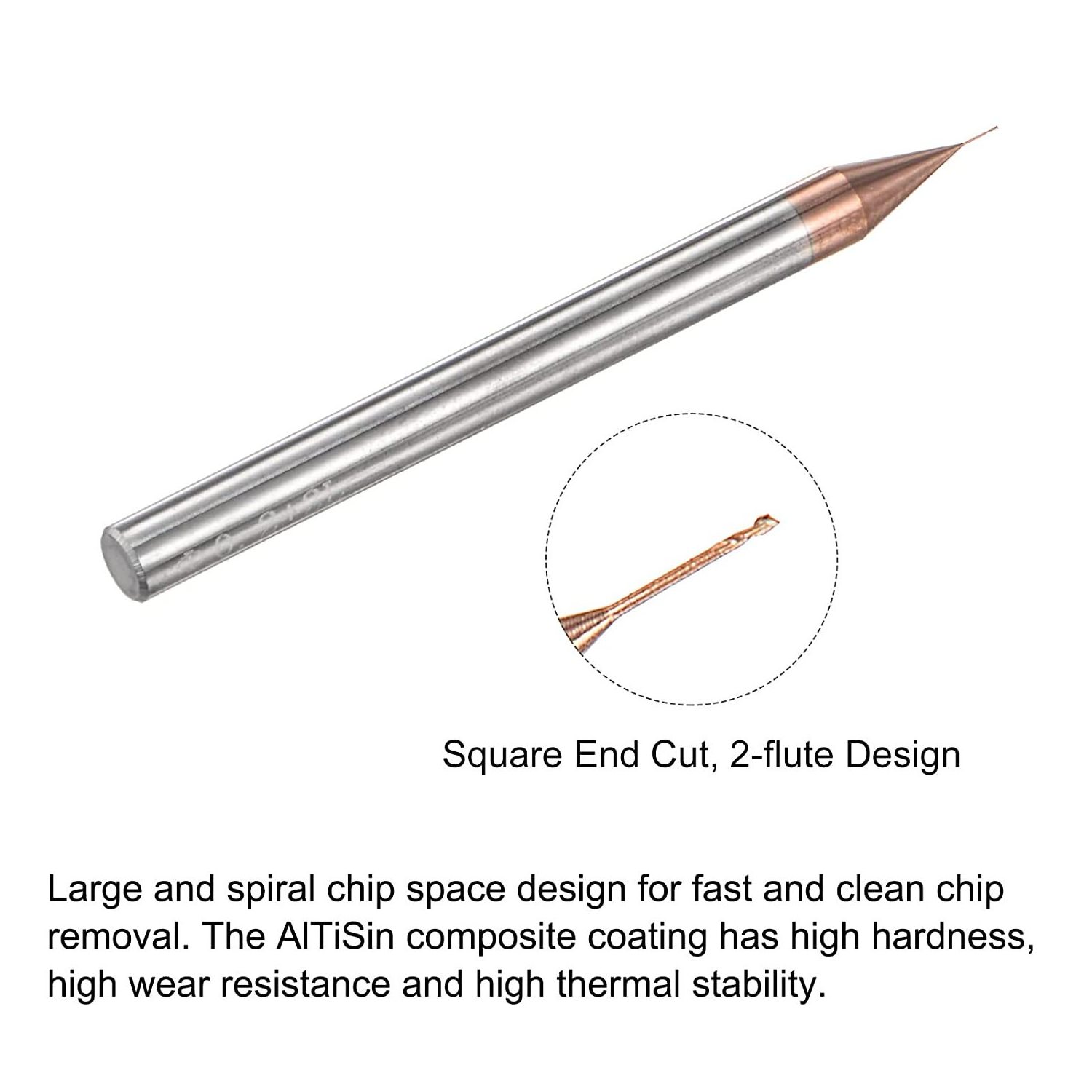 Micro Diameter Carbide End mill 0.1mm 0.2mm 0.3mm 0.4mm/1mm HRC60 Deep Groove DLC Flat Endmill Milling Cutter Tools