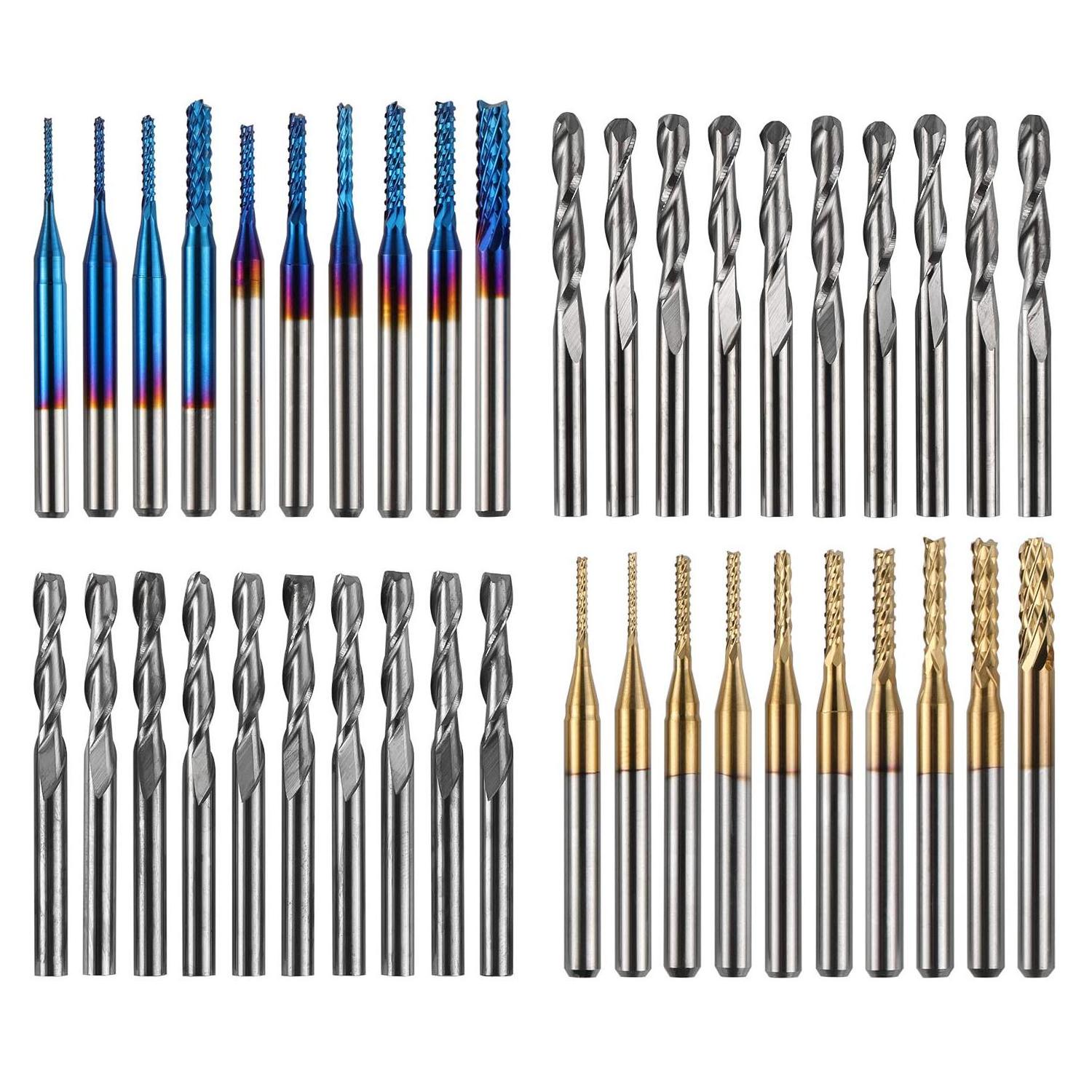 Micro Diameter Carbide End mill 0.1mm 0.2mm 0.3mm 0.4mm/1mm HRC60 Deep Groove DLC Flat Endmill Milling Cutter Tools