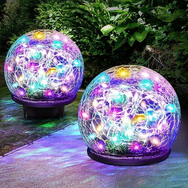 IP65 Waterproof Outdoor Cracked Glass Solar Globe Lights for Pathway Patio Yard Lawn Halloween Christmas Outside Decor