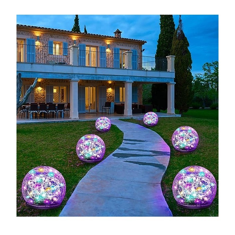 IP65 Waterproof Outdoor Cracked Glass Solar Globe Lights for Pathway Patio Yard Lawn Halloween Christmas Outside Decor