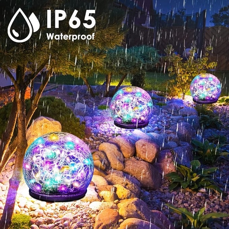 IP65 Waterproof Outdoor Cracked Glass Solar Globe Lights for Pathway Patio Yard Lawn Halloween Christmas Outside Decor