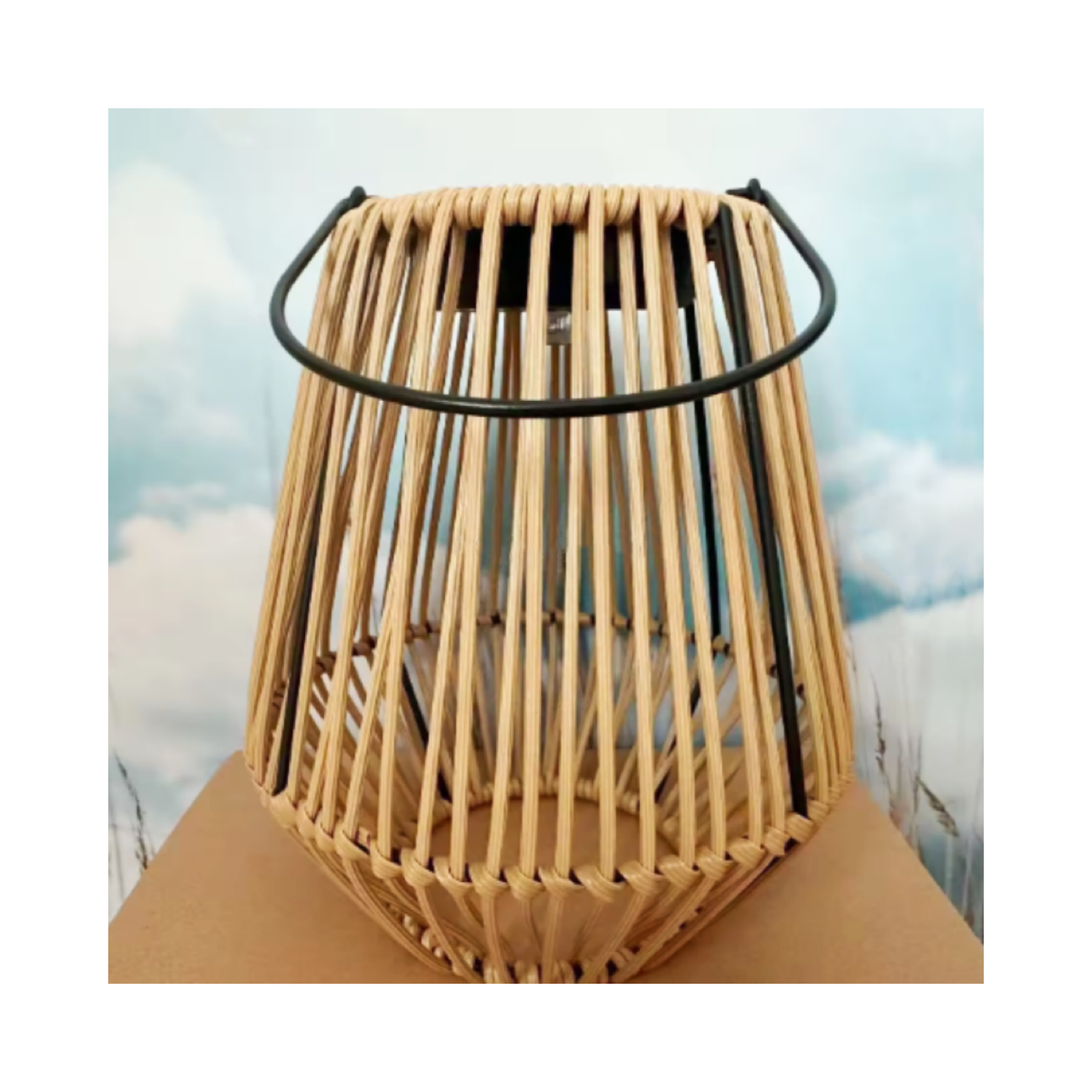 Garden Outdoor Solar Column Shaped Rattan Basket Lantern Lights Hanging For Home Decorative