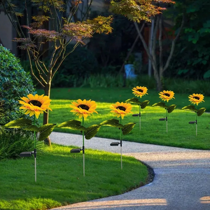 Solar Led Simulation Flower Luminous Sunflower Flower Outdoor Waterproof Decorative Ground Plug Landscape Solar Garden Light