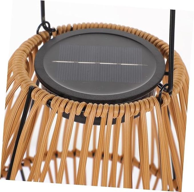 Garden Outdoor Solar Column Shaped Rattan Basket Lantern Lights Hanging For Home Decorative