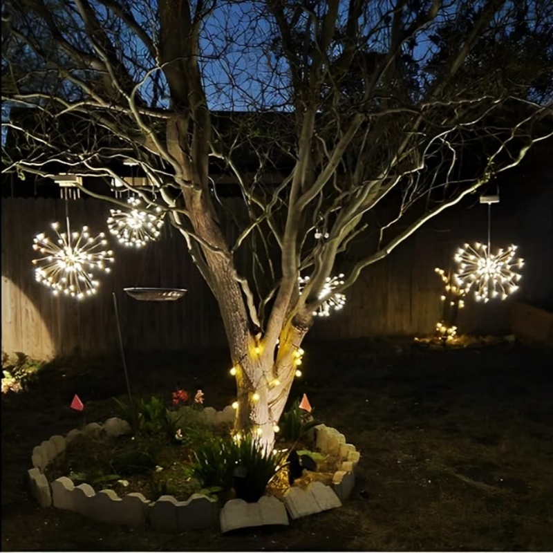 IP44 Solar Outdoor LED Christmas Fireworks Light Battery Power Many Modes Hanging Decoration