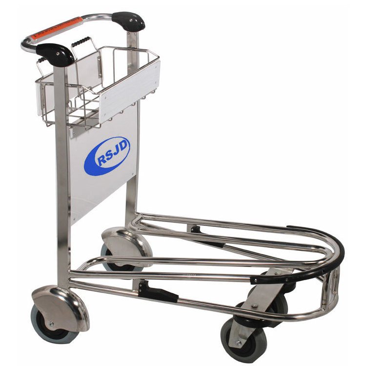 Four-wheel 2mm stainless steel airport trolley with handle brake