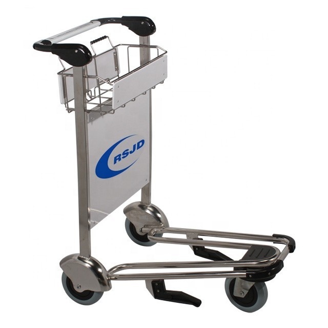 Four-wheel 2mm stainless steel airport trolley with handle brake