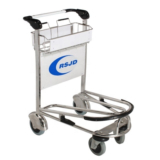 Four-wheel 2mm stainless steel airport trolley with handle brake