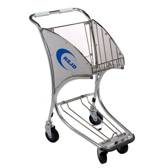 Four-wheel 2mm stainless steel airport trolley with handle brake