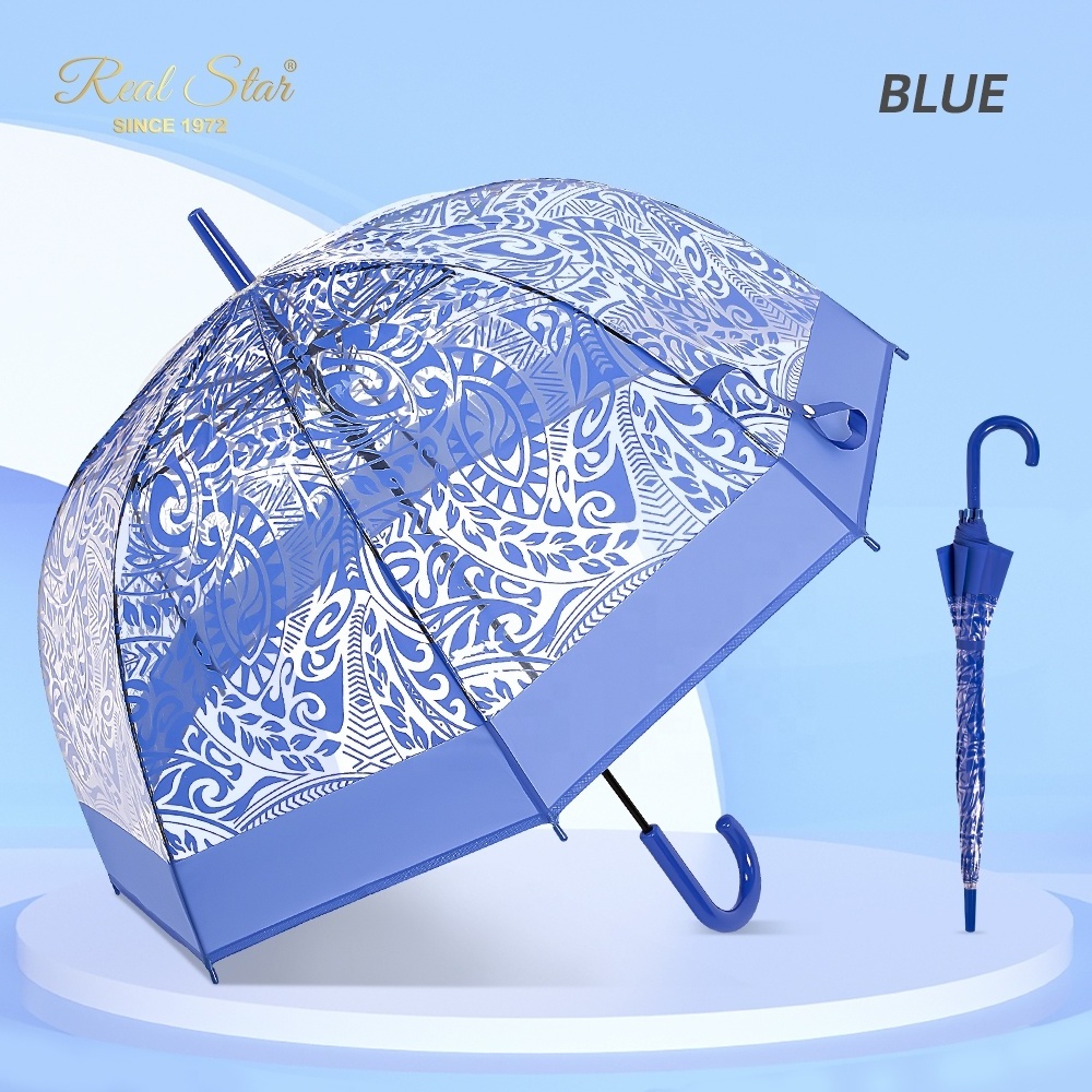 RST new printing girl and woman clear umbrella wide boarder updated transparent dome umbrella