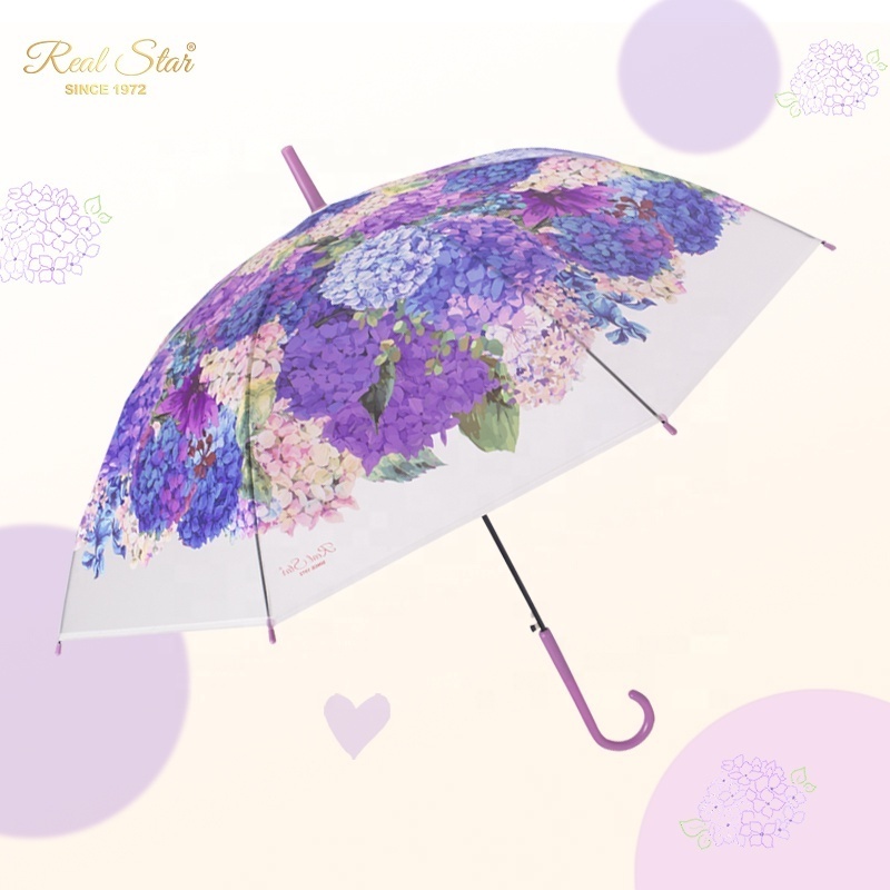 RST brand flower full printing woman adult clear umbrella with prints