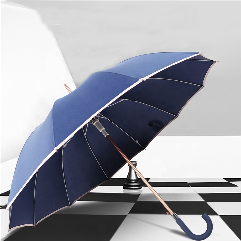 RST high quality auto open white fiberglass carbon umbrella straight promotional 12 ribs long umbrellas with logo prints