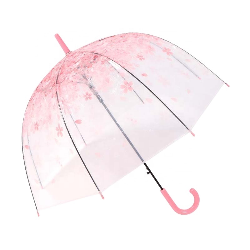 RST transparent umbrella  auto open dome clear umbrella POE cherry blossom beautiful flower wedding umbrella for decoration