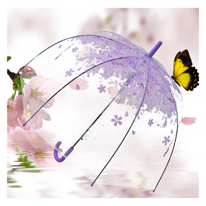 RST transparent umbrella  auto open dome clear umbrella POE cherry blossom beautiful flower wedding umbrella for decoration