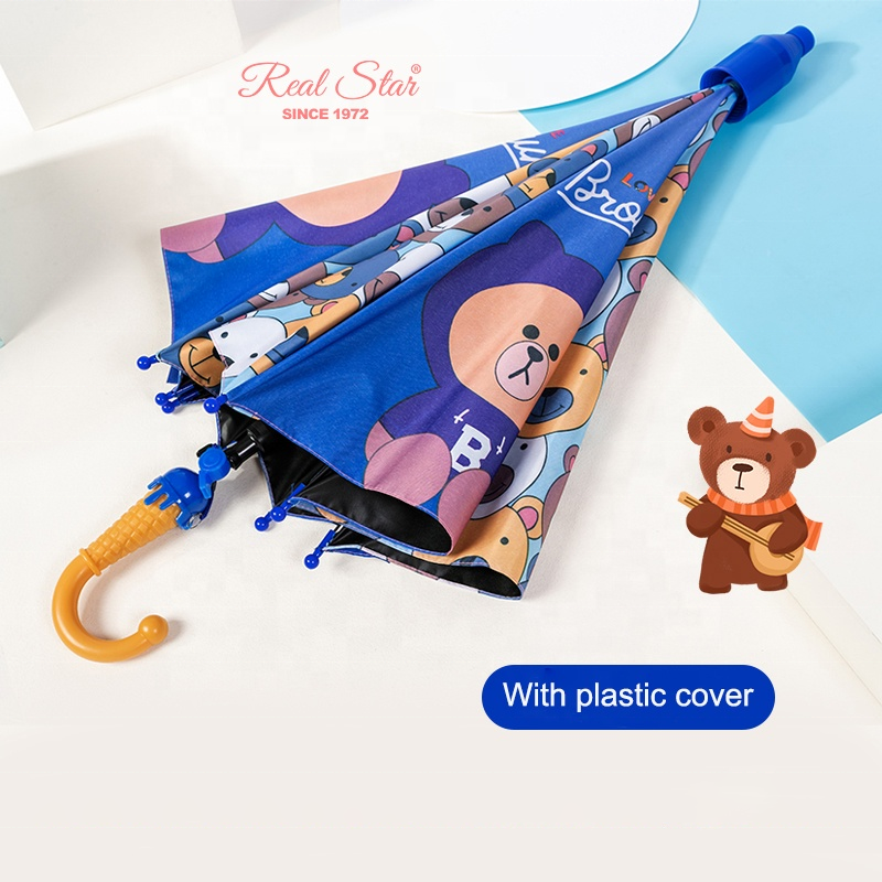 Lovely kid special ice cream handle umbrella with removable telescopic plastic cover child waterproof cartoon umbrella