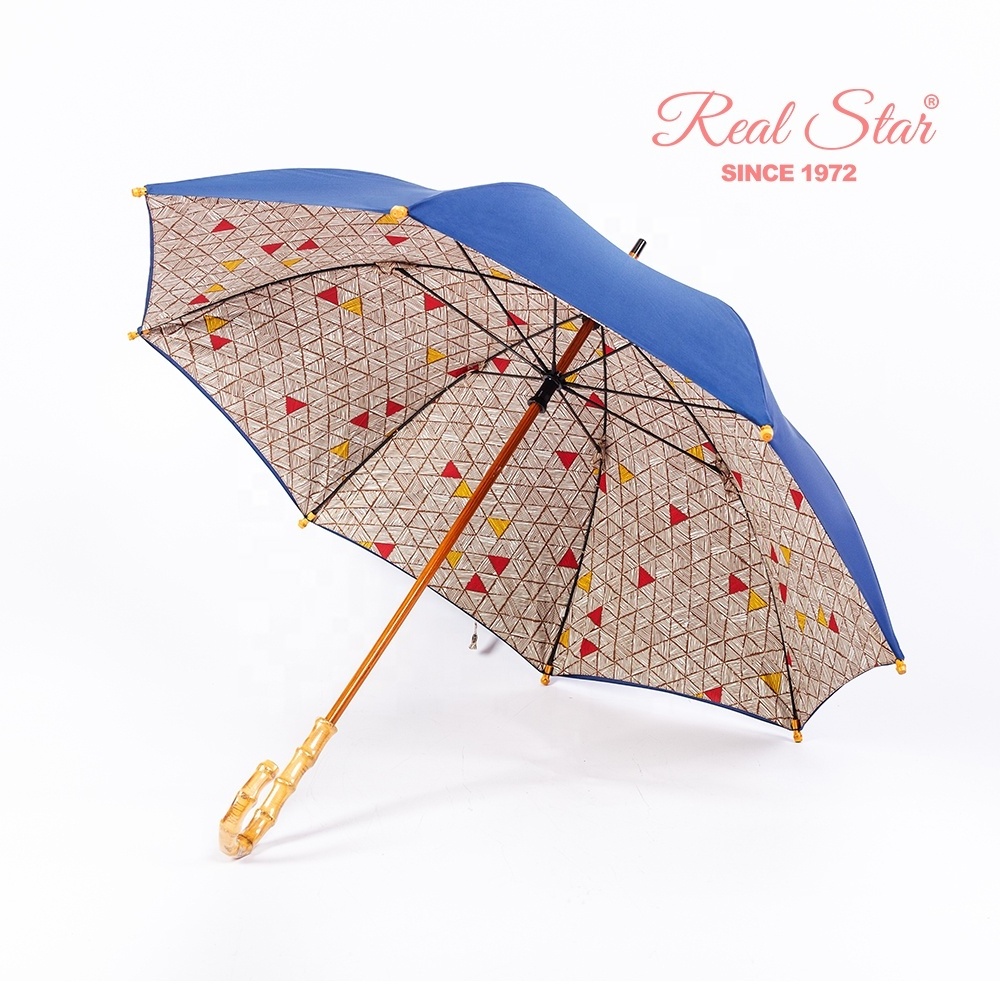 RST Real Star manual open long crook full printing double layer bamboo handle umbrella