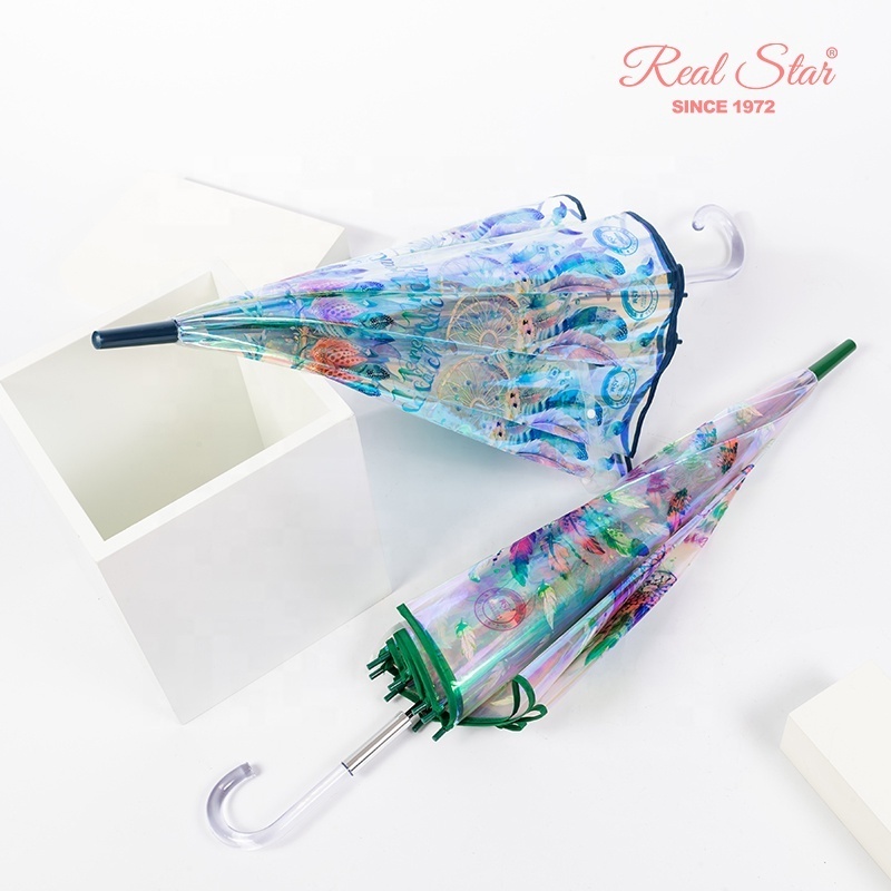 RST Iridescent magic laser clear umbrella transparent acrylic handle umbrella