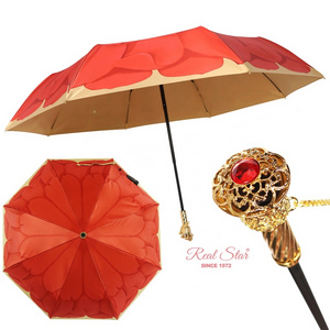 RST Real Star high end luxury fold umbrella gold handle flower printing beautiful lady umbrella