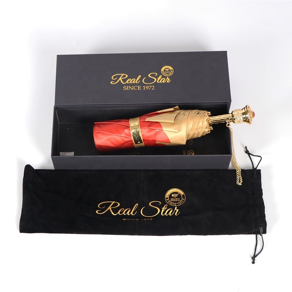 RST Real Star high end luxury fold umbrella gold handle flower printing beautiful lady umbrella