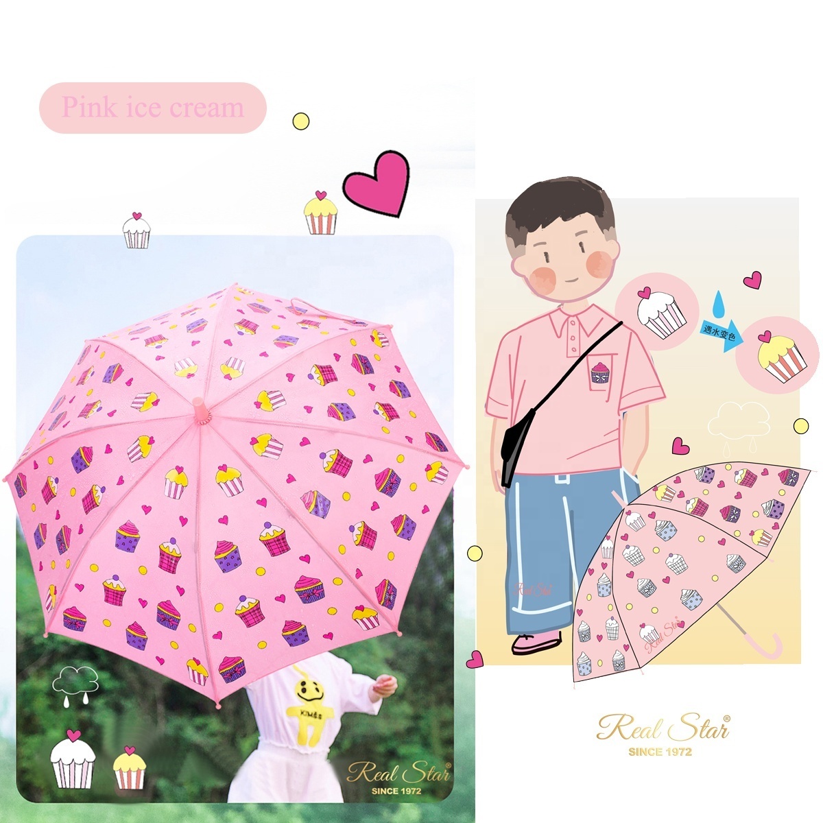 RST girl and boys umbrella creative magic color changing kid umbrellas