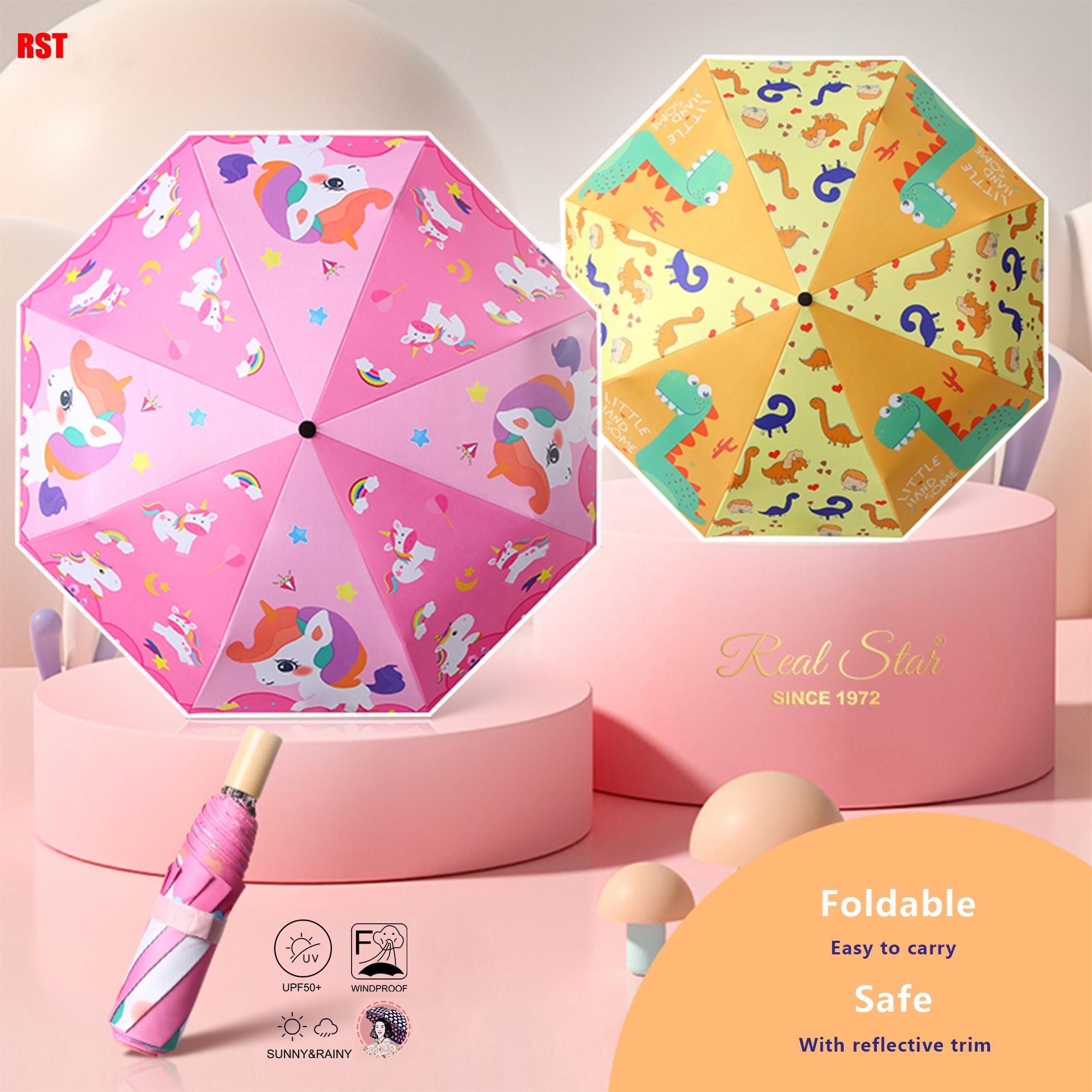 Happy Swan 3 fold portable children schoolbag umbrella kid folding cartoon umbrella