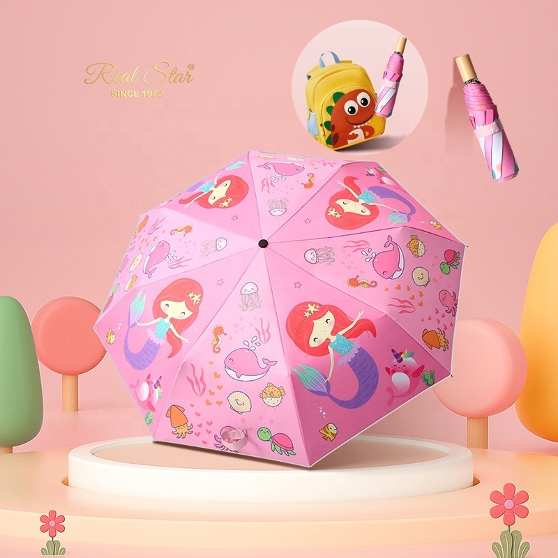 Happy Swan 3 fold portable children schoolbag umbrella kid folding cartoon umbrella