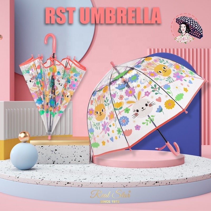 RST Lovely cat and rabbit floral child baby dome clear kids Umbrella