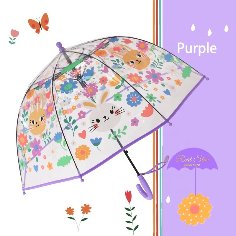 RST Lovely cat and rabbit floral child baby dome clear kids Umbrella