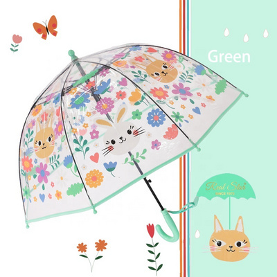 RST Lovely cat and rabbit floral child baby dome clear kids Umbrella