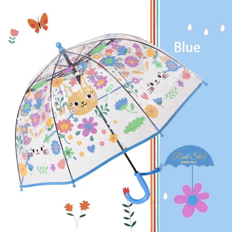 RST Lovely cat and rabbit floral child baby dome clear kids Umbrella